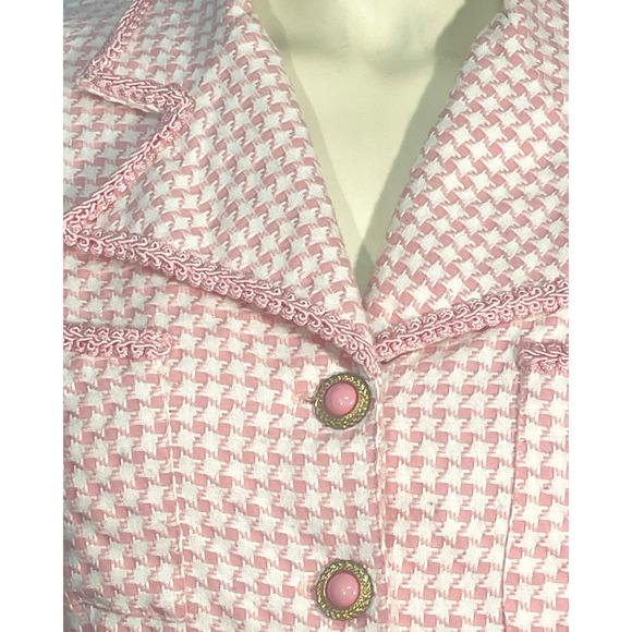 Vtg 90's Moda Int'l Sz 10 2 Pc Suit Blazer & Mini Skirt Pink Houndstooth Tweed - Picture 7 of 13